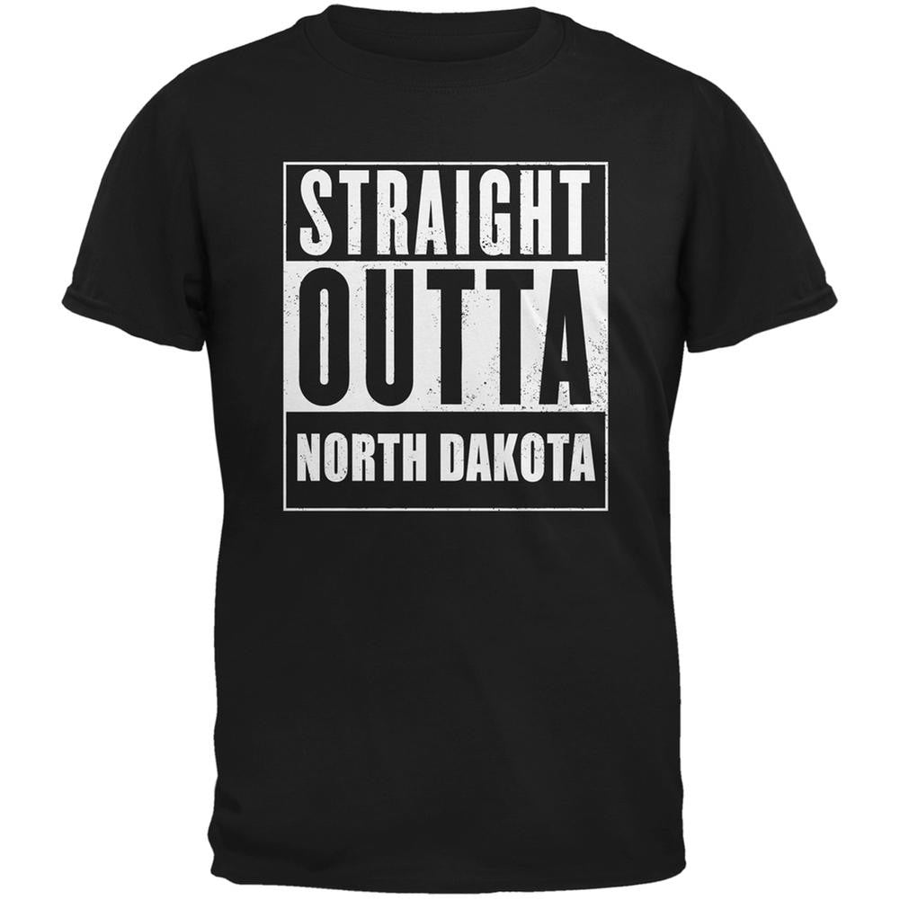 Straight Outta North Dakota Black Adult T-Shirt Men's T-Shirts Old Glory 2XL Black