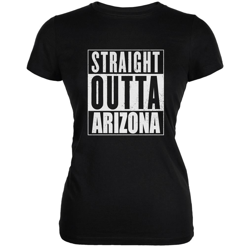 Straight Outta Arizona Black Juniors Soft T-Shirt Juniors T-Shirts Old Glory 2XL Black