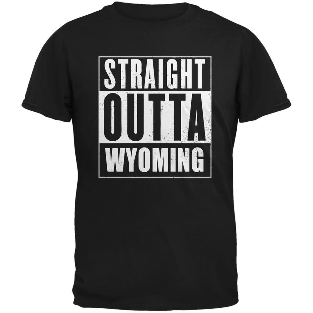 Straight Outta Wyoming Black Adult T-Shirt Men's T-Shirts Old Glory 2XL Black