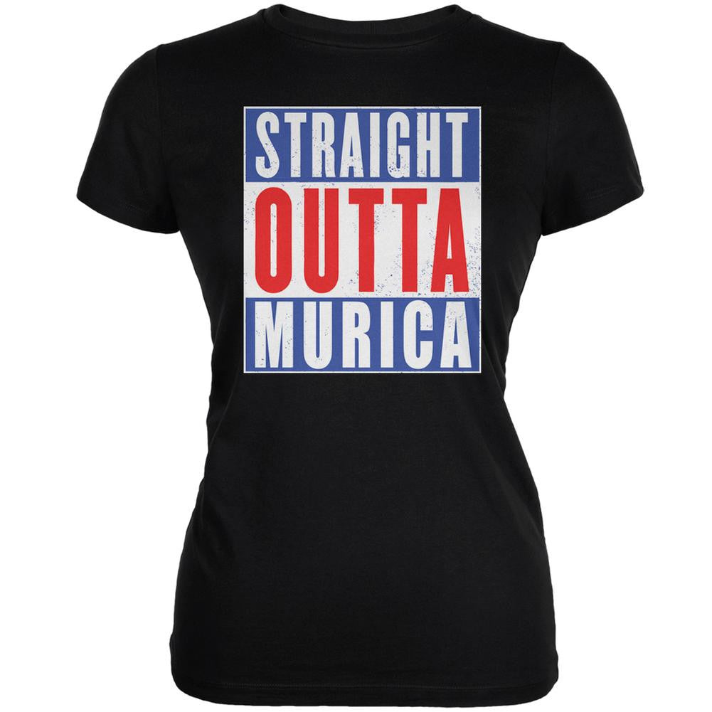 Straight Outta July 4th Murica Funny Black Juniors Soft T-Shirt Juniors T-Shirts Grateful Dead 2XL Black