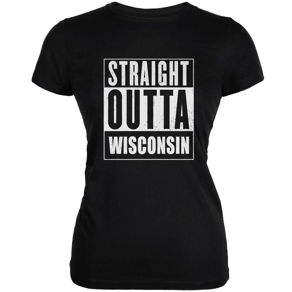 Straight Outta Wisconsin Black Juniors Soft T-Shirt Juniors T-Shirts Old Glory 2XL Black
