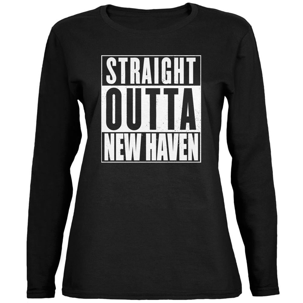 Straight Outta New Haven Black Womens Long Sleeve T-Shirt Women's Long Sleeves Old Glory 2XL Black