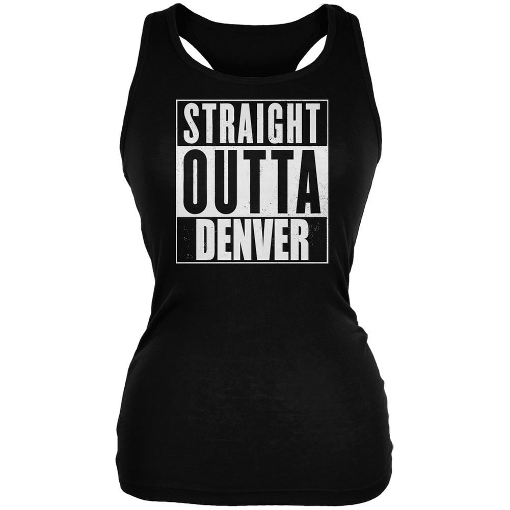 Straight Outta Denver Black Juniors Soft Tank Top Juniors Tank Tops Old Glory 2XL Black