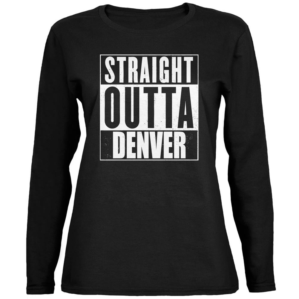 Straight Outta Denver Black Womens Long Sleeve T-Shirt Women's Long Sleeves Old Glory 2XL Black