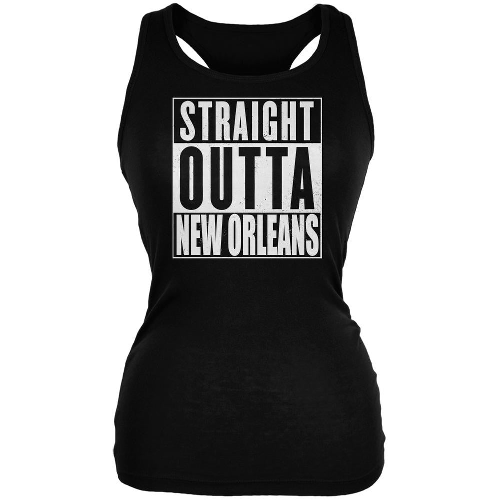 Straight Outta New Orleans Black Juniors Soft Tank Top Juniors Tank Tops Old Glory 2XL Black