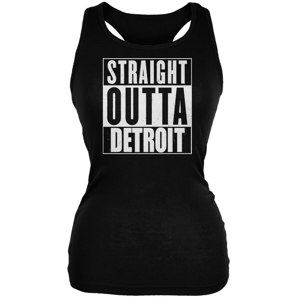 Straight Outta Detroit Black Juniors Soft Tank Top Juniors Tank Tops Old Glory 2XL Black