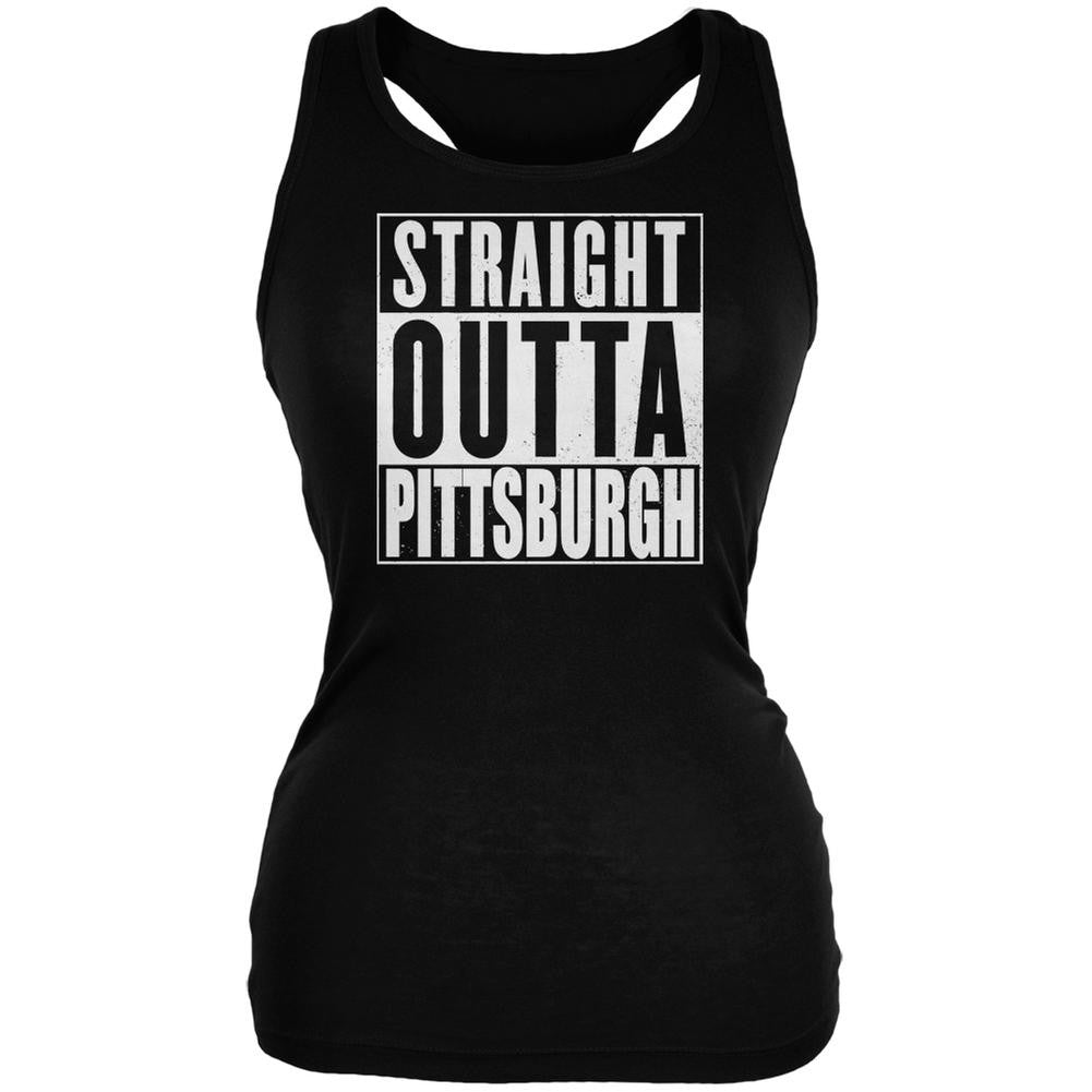 Straight Outta Pittsburgh Black Juniors Soft Tank Top Juniors Tank Tops Old Glory 2XL Black