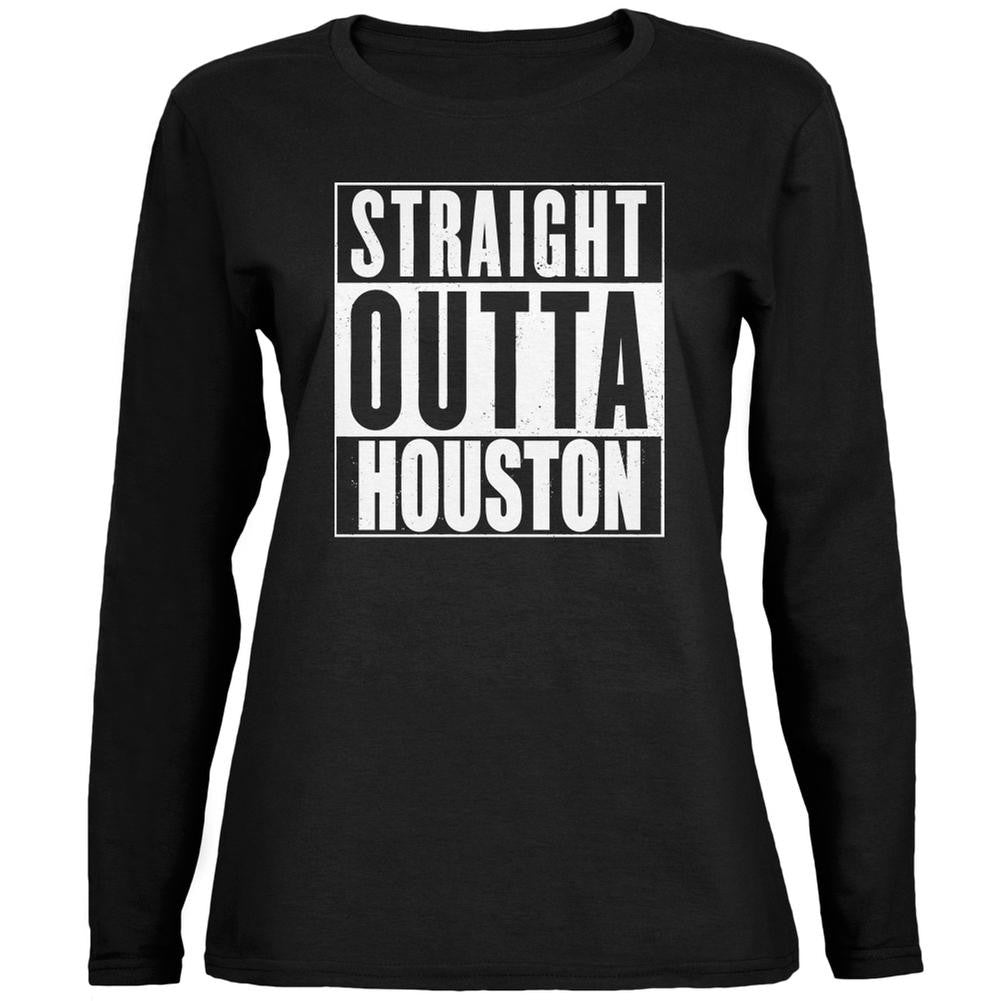 Straight Outta Houston Black Womens Long Sleeve T-Shirt Women's Long Sleeves Old Glory 2XL Black