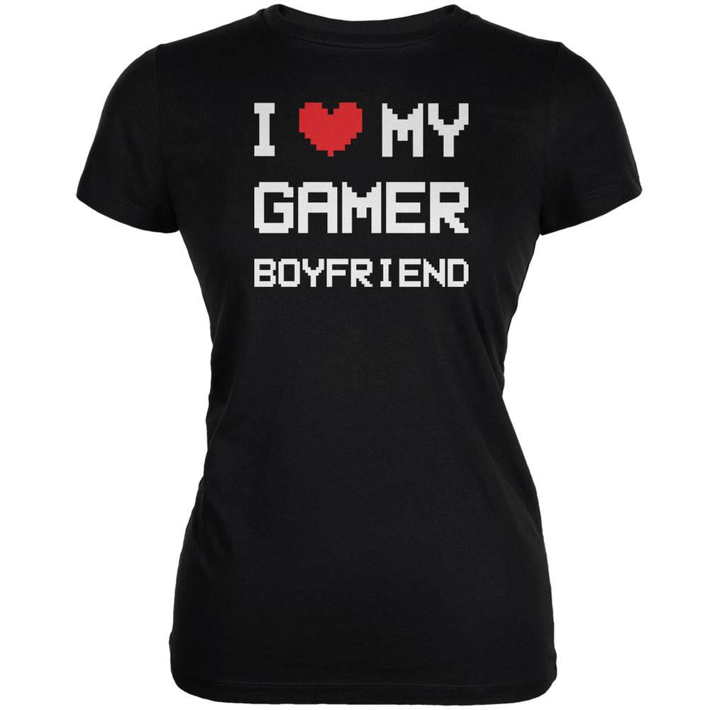 I Heart Love My Gamer Boyfriend Black Juniors Soft T-Shirt Juniors T-Shirts Old Glory 2XL Black
