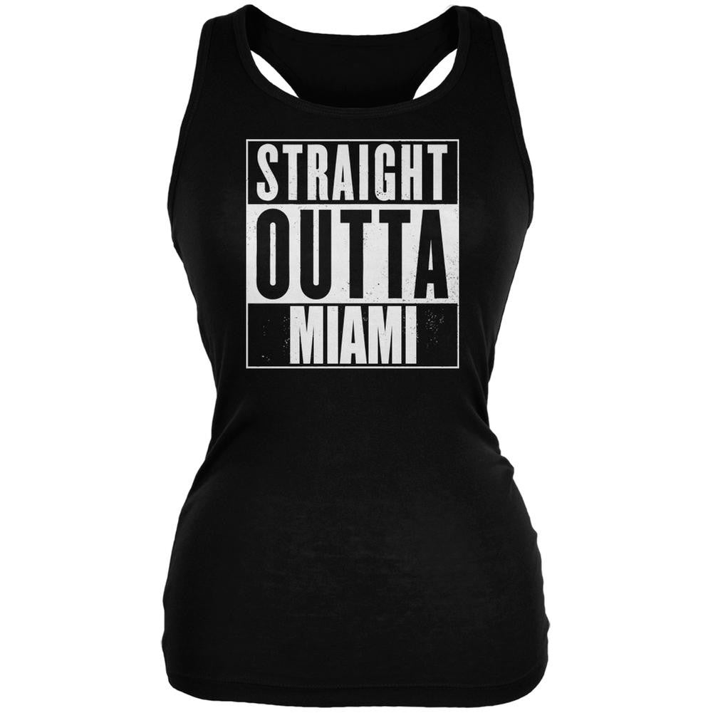 Straight Outta Miami Black Juniors Soft Tank Top Juniors Tank Tops Old Glory 2XL Black