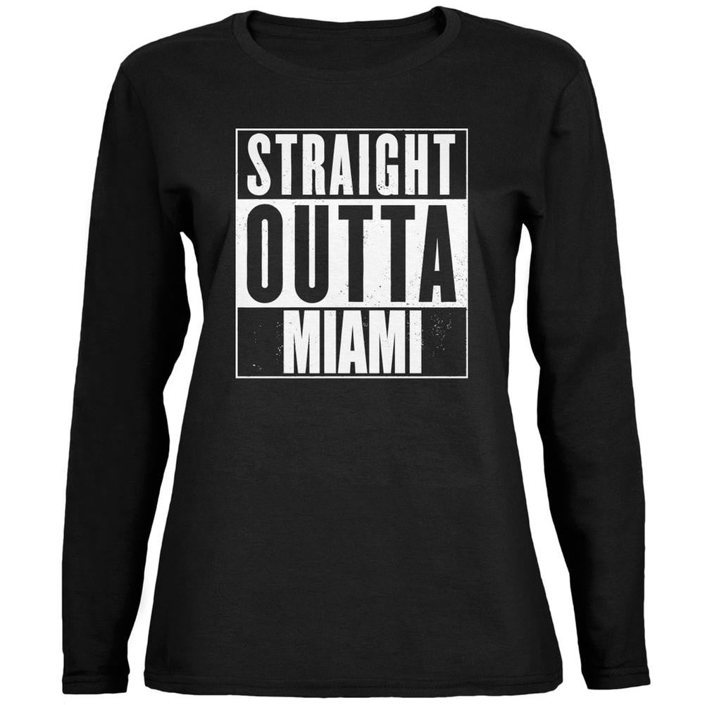 Straight Outta Miami Black Womens Long Sleeve T-Shirt Women's Long Sleeves Old Glory 2XL Black