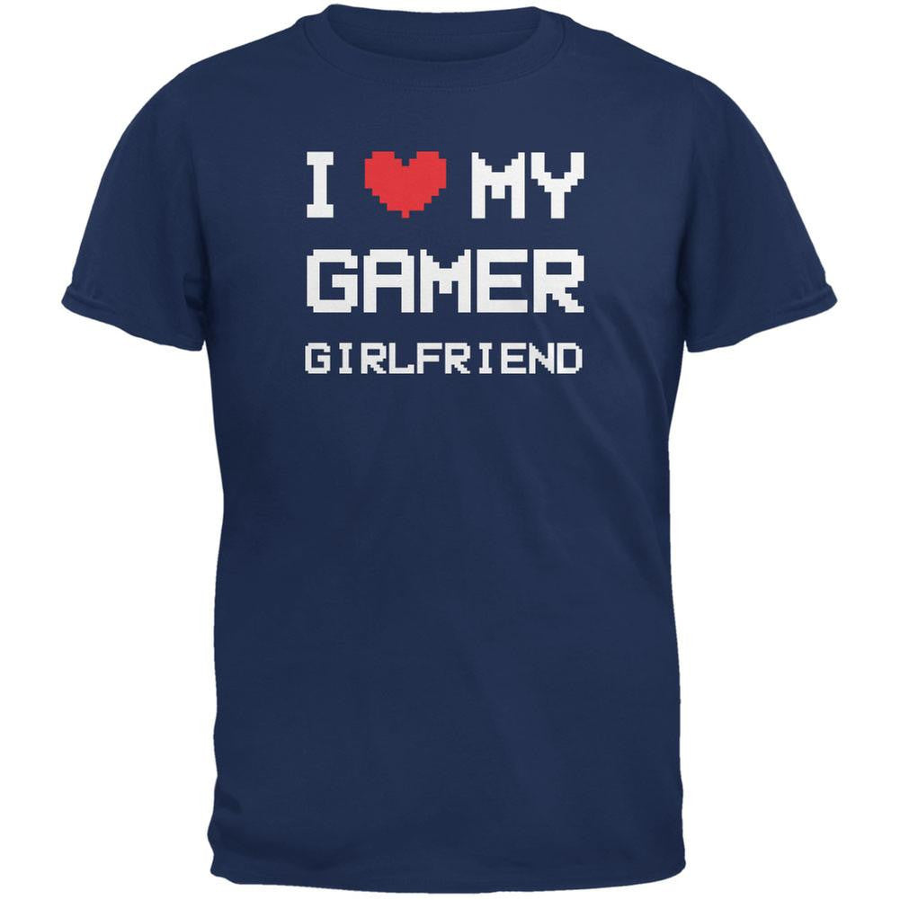 I Heart Love My Gamer Girlfriend Metro Blue Adult T-Shirt Men's T-Shirts Old Glory 2XL Blue