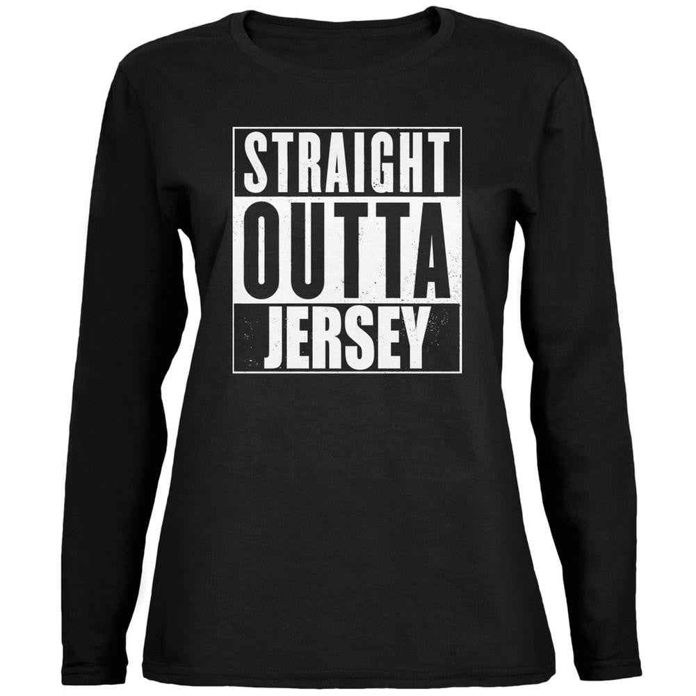 Straight Outta Jersey Black Womens Long Sleeve T-Shirt Women's Long Sleeves Old Glory 2XL Black