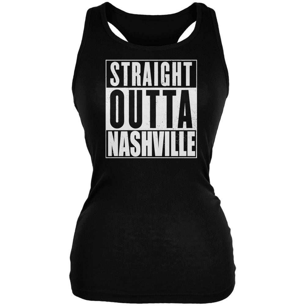 Straight Outta Nashville Black Juniors Soft Tank Top Juniors Tank Tops Old Glory 2XL Black