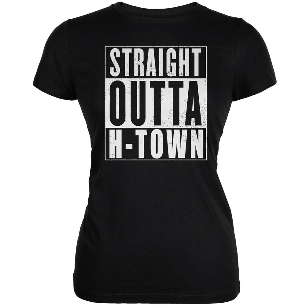Straight Outta H-Town Black Juniors Soft T-Shirt Juniors T-Shirts Old Glory 2XL Black
