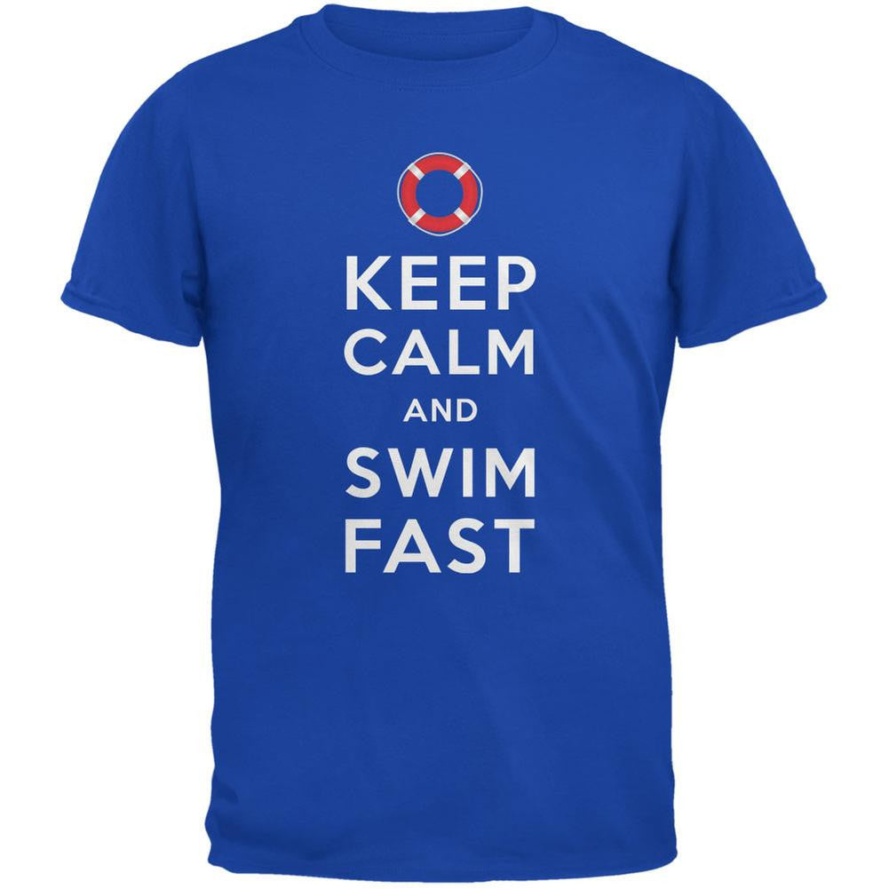 Lifeguard Keep Calm and Swim Fast Royal Adult T-Shirt Men's T-Shirts Old Glory 2XL Blue