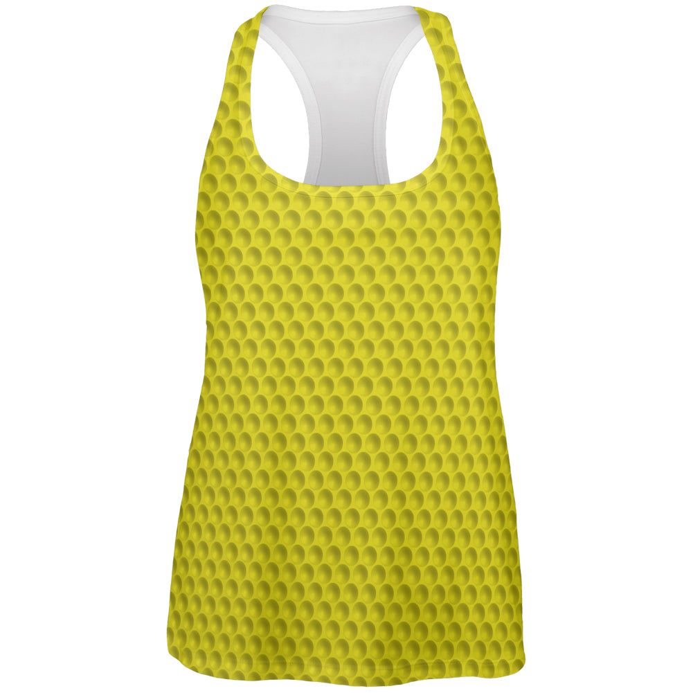 Golf Ball Costume Yellow All Over Womens Racerback Tank Top Women's Tank Tops Old Glory 2XL White