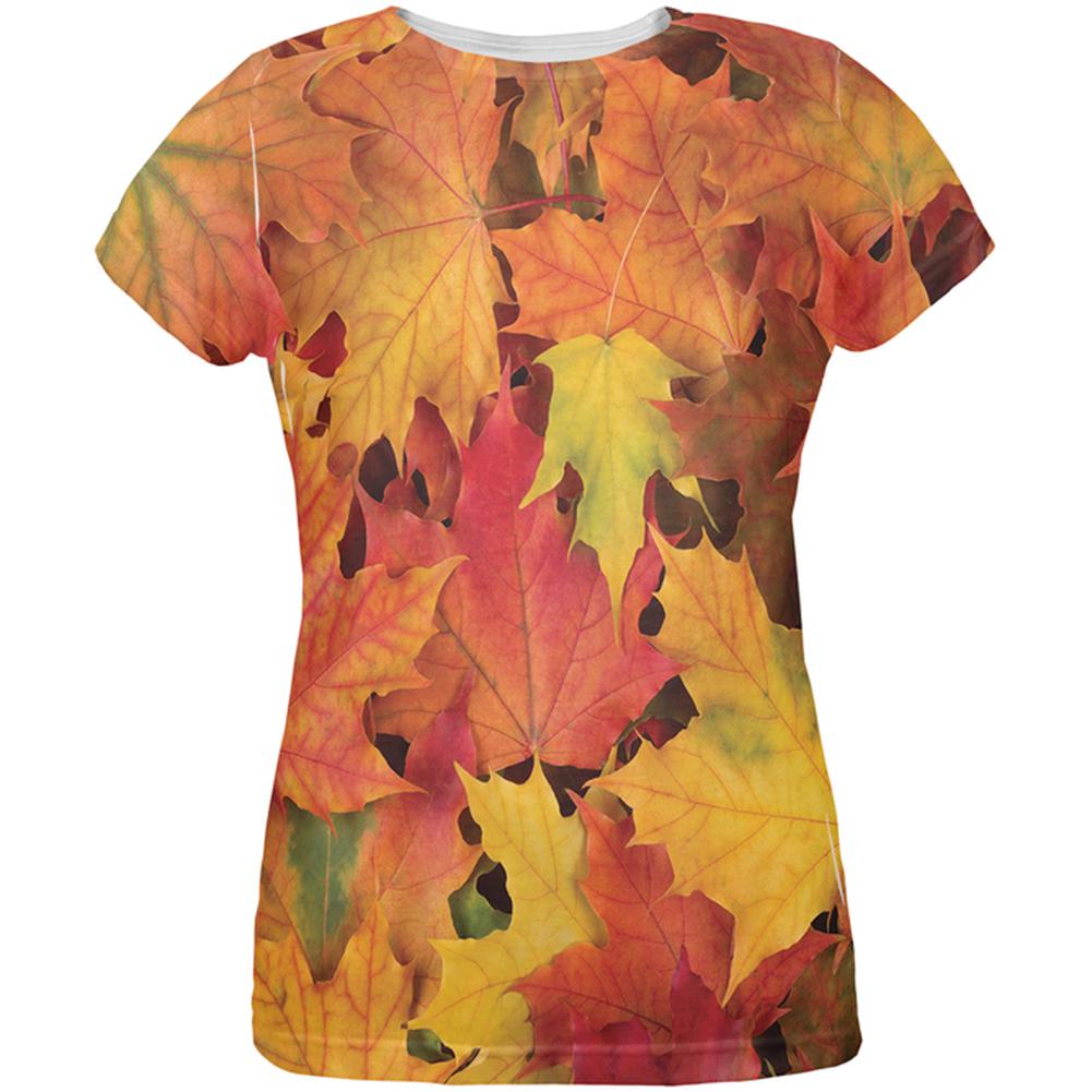 Autumn Fall Leaves All Over Womens T-Shirt Women's T-Shirts Old Glory 2XL White