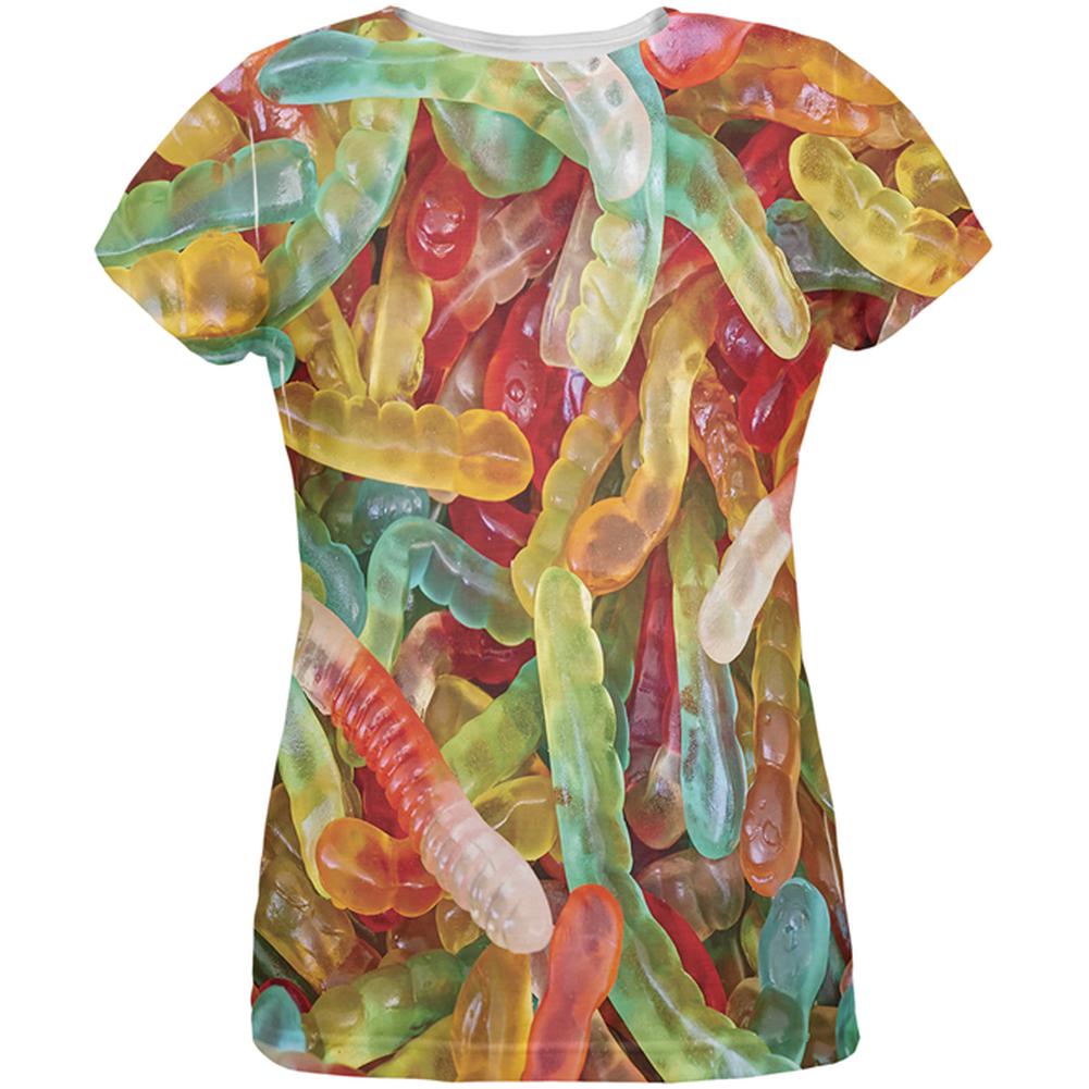 Gummy Worms All Over Womens T-Shirt Women's T-Shirts Old Glory 2XL White