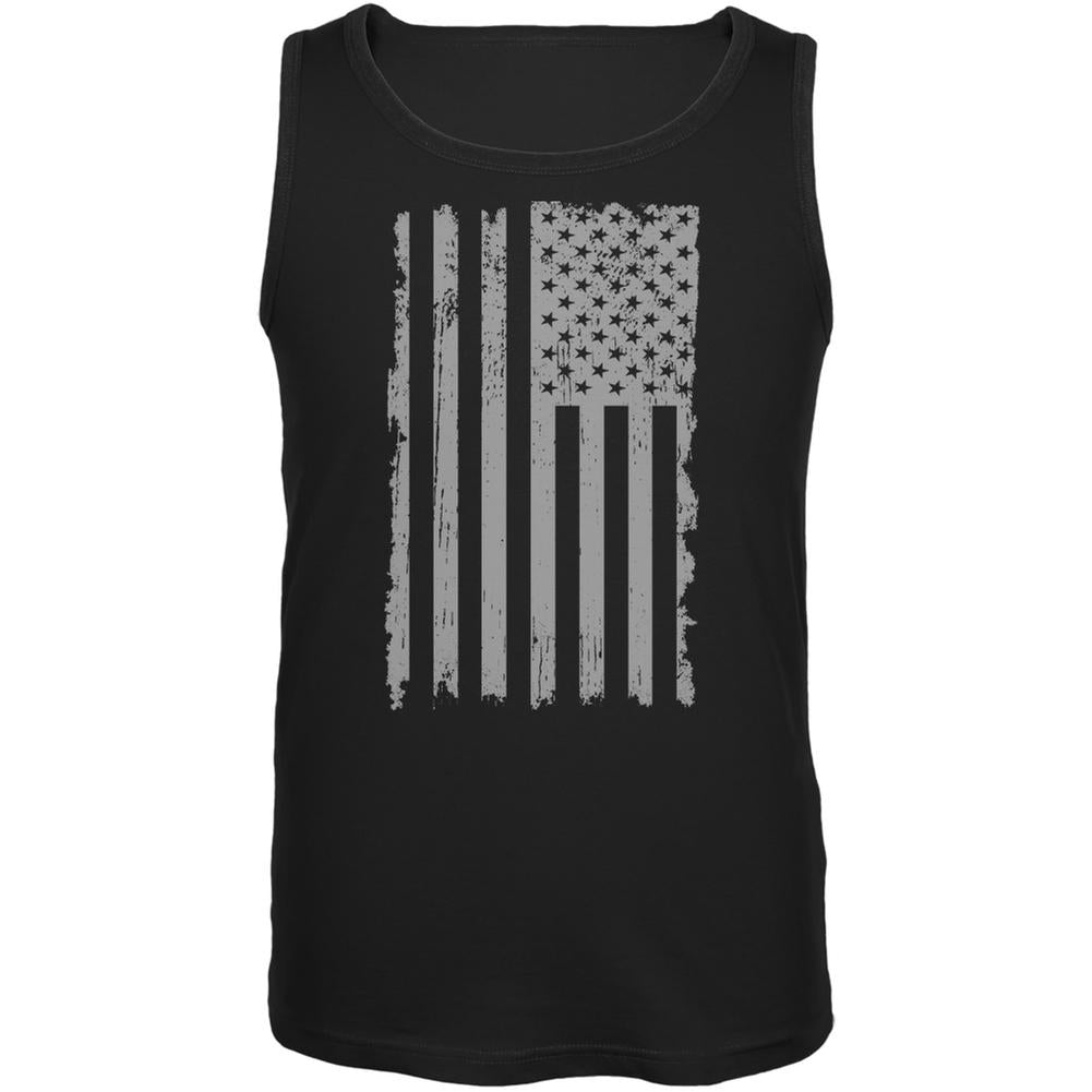 Distressed Grey Vertical American Flag Black Adult Tank Top Men's Tank Tops Old Glory 2XL Black