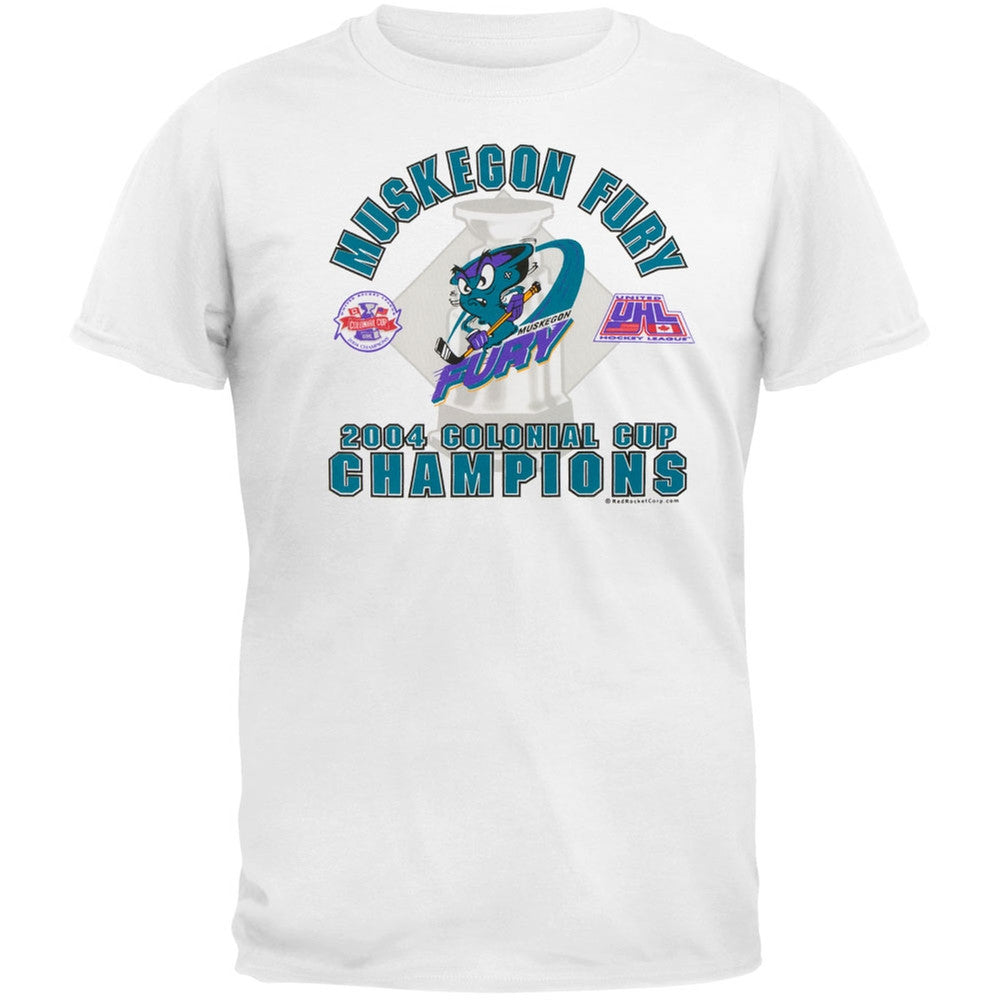 Muskegon Fury - 2004 Championship White Adult T-Shirt Men's T-Shirts Muskegon Fury