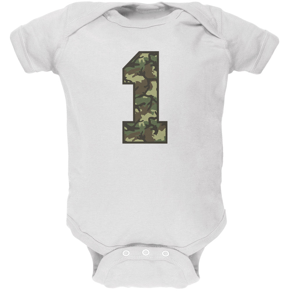 Birthday Kid Camo 1 1st First White Soft Baby One Piece Baby One Piece Old Glory 0-3M White