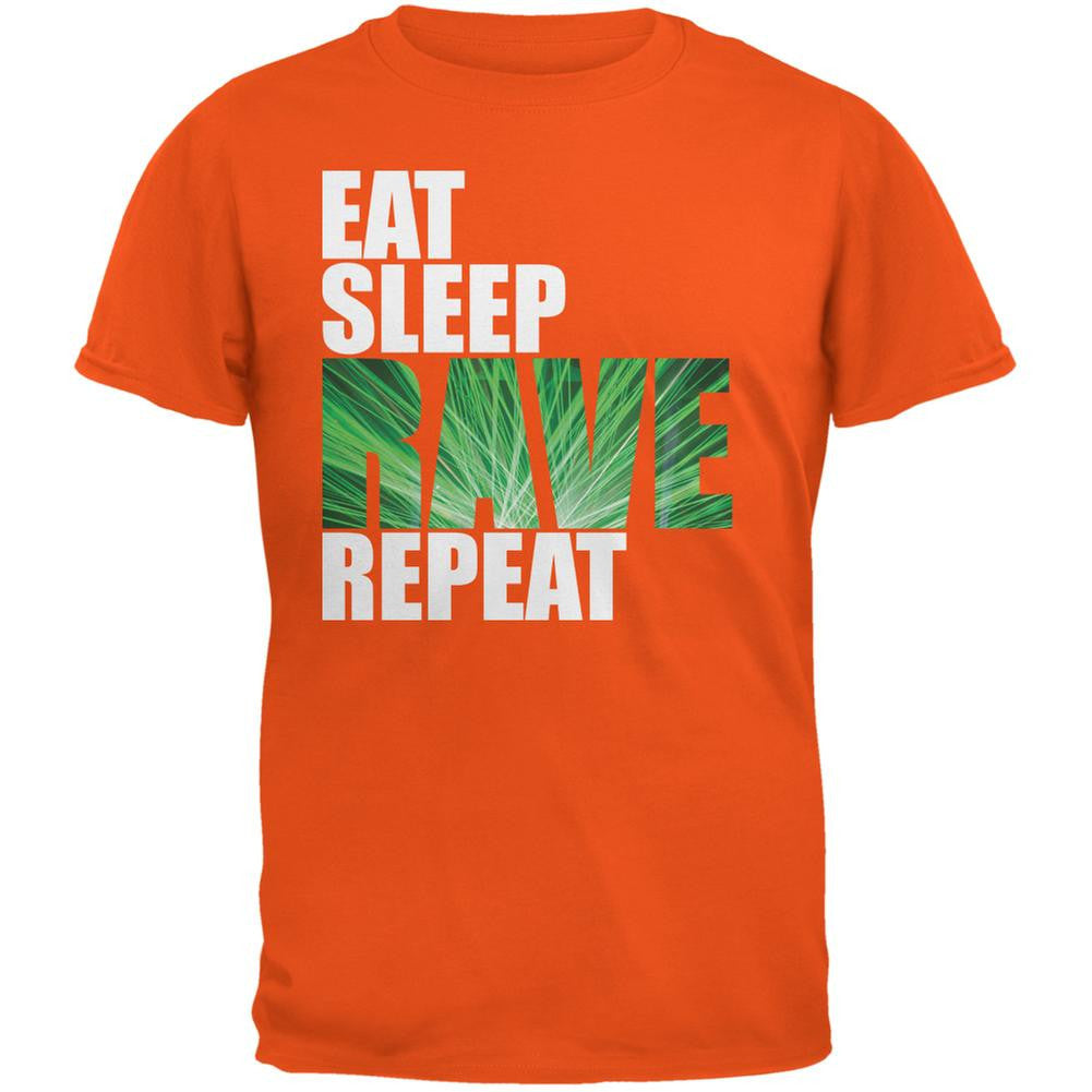 Eat Sleep Rave Repeat Orange Adult T-Shirt Men's T-Shirts Old Glory 2XL Orange