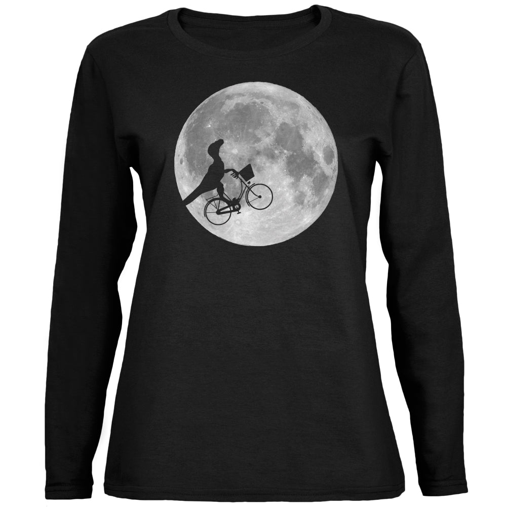 Across The Moon Dino Bike Black Womens Long Sleeve T-Shirt Women's Long Sleeves Old Glory 2XL Black