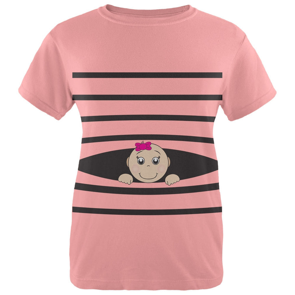 Striped Peeking Baby Girl Pink Womens T-Shirt Women's T-Shirts Old Glory
