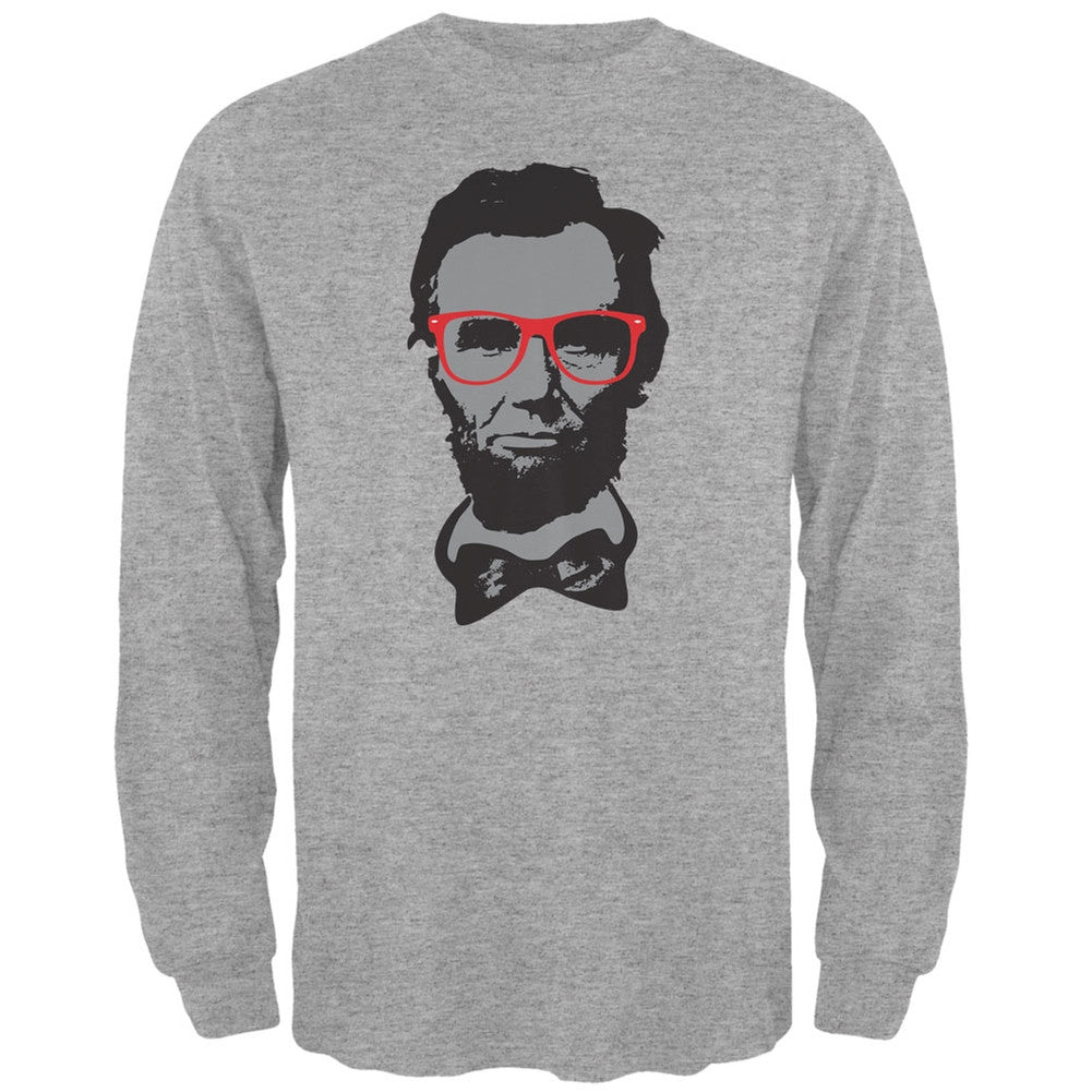 Abraham Lincoln Hipster Geek Glasses Heather Grey Adult Long Sleeve T-Shirt Men's Long Sleeves Old Glory 2XL Grey
