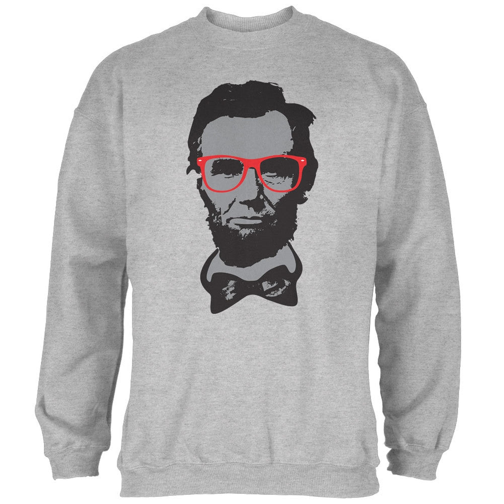 Abraham Lincoln Hipster Geek Glasses Light Heather Grey Adult Sweatshirt Men's Sweatshirts Old Glory 2XL Grey