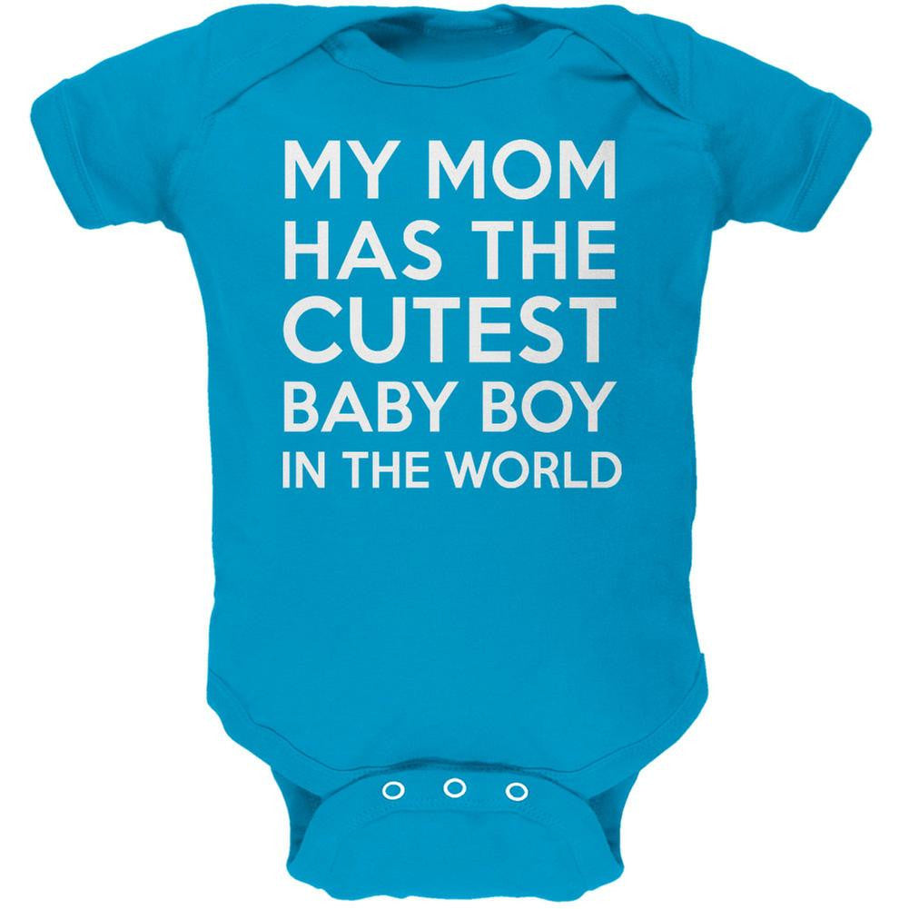My Mom has the Cutest Baby Boy Turquoise Soft Baby One Piece Baby One Piece Old Glory 0-3M Blue