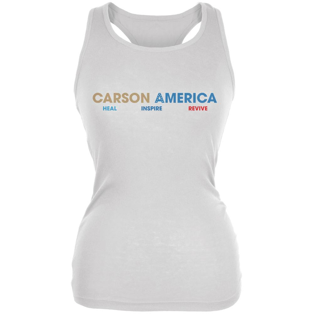 Election 2016 Ben Carson Heal Inspire Revive White Juniors Soft Tank Top Juniors Tank Tops Old Glory 2XL White