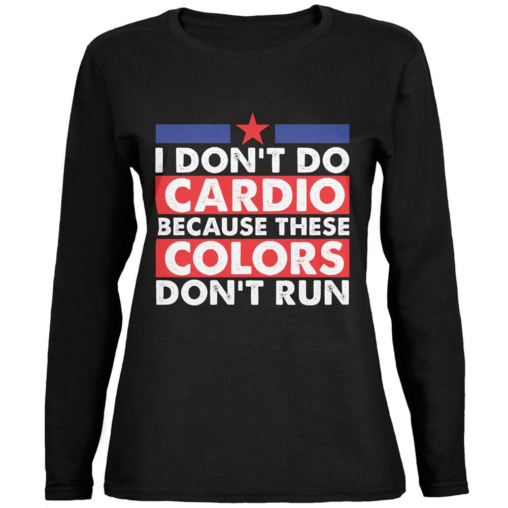 4th of July I Don't Do Cardio Black Womens Long Sleeve T-Shirt Women's Long Sleeves Old Glory 2XL Black