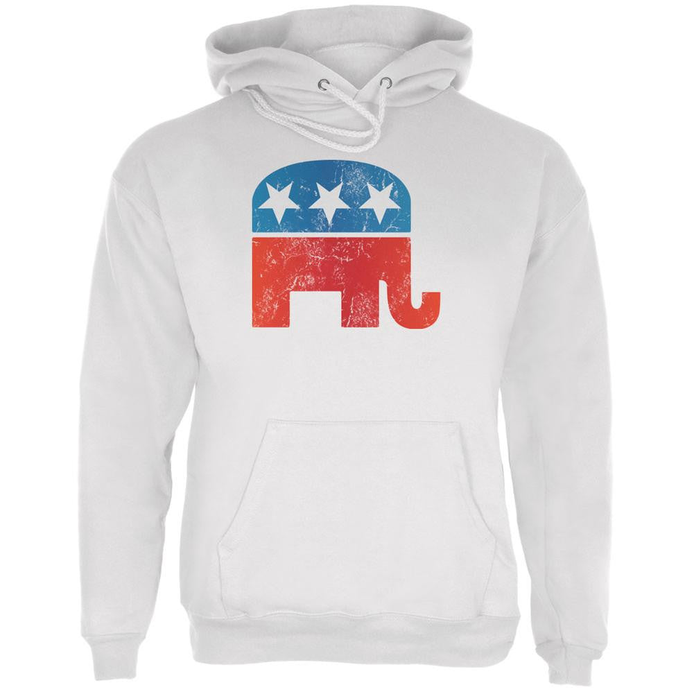 Distressed Republican Elephant Logo White Adult Hoodie Men's Hoodies Old Glory LG White