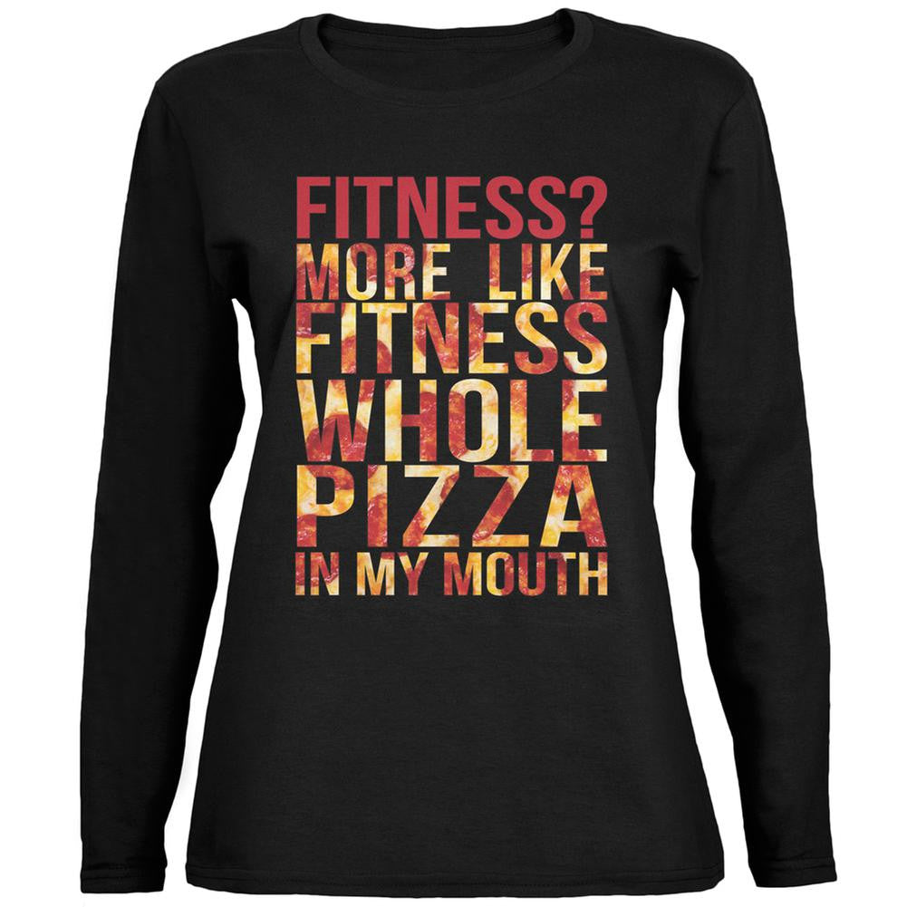 Fitness Whole Pizza In My Mouth Black Womens Long Sleeve T-Shirt Women's Long Sleeves Old Glory 2XL Black
