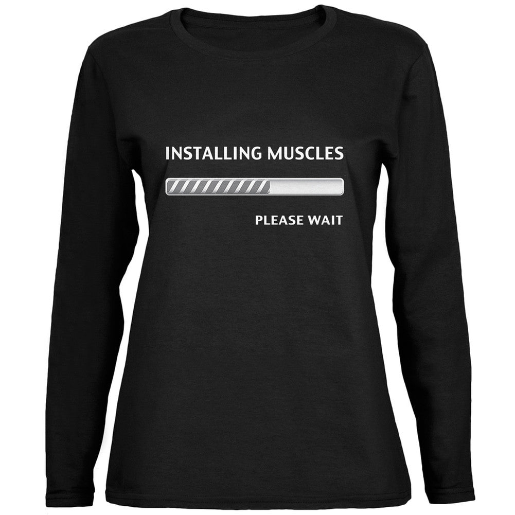 Installing Muscles Black Womens Long Sleeve T-Shirt Women's Long Sleeves Old Glory