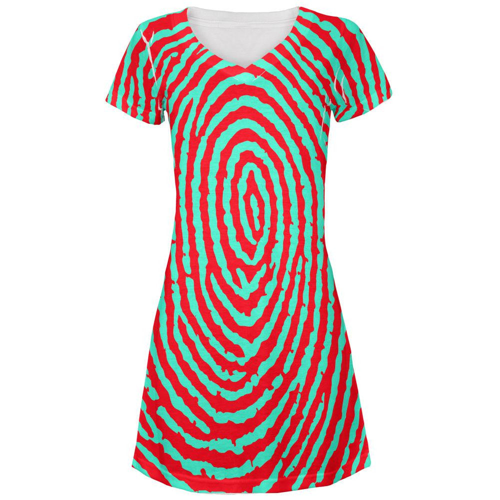 Fingerprint Pattern All Over Juniors V-Neck Dress Juniors Dresses Old Glory LG Multi