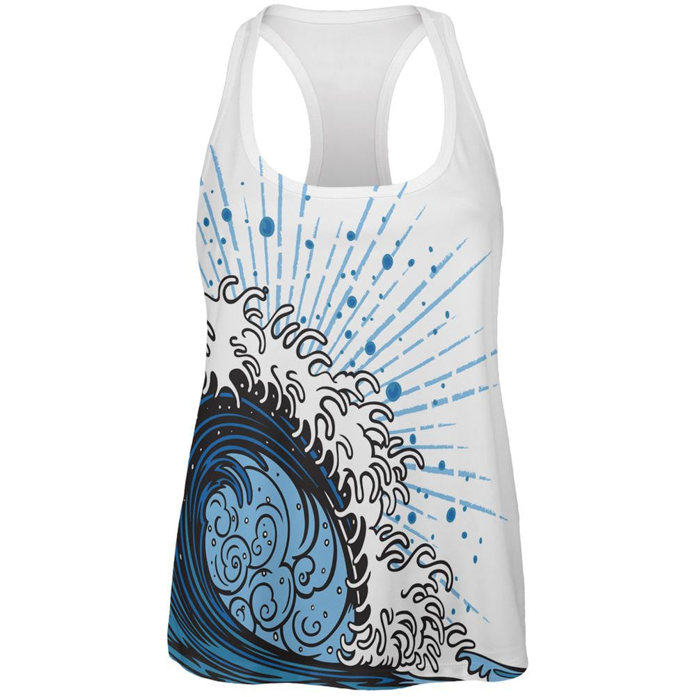 Asian Wave All Over Womens Racerback Tank Top Women's Tank Tops Old Glory SM White
