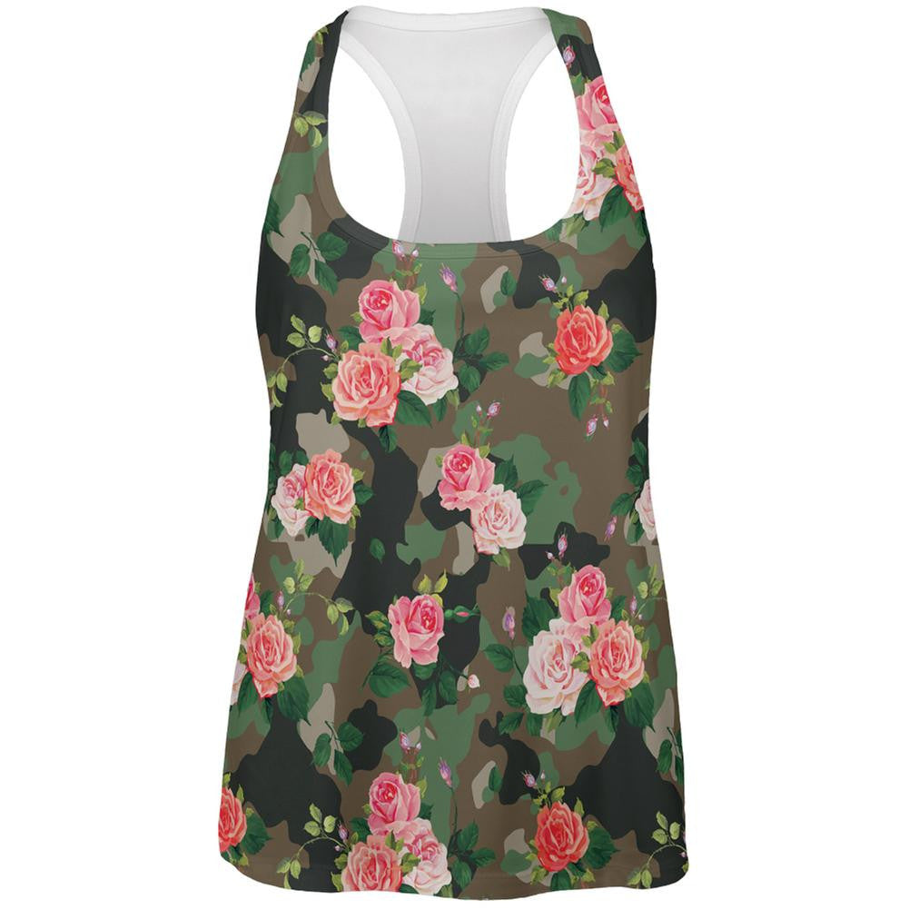 Camo Floral Pattern All Over Womens Racerback Tank Top Women's Tank Tops Old Glory 2XL Multi