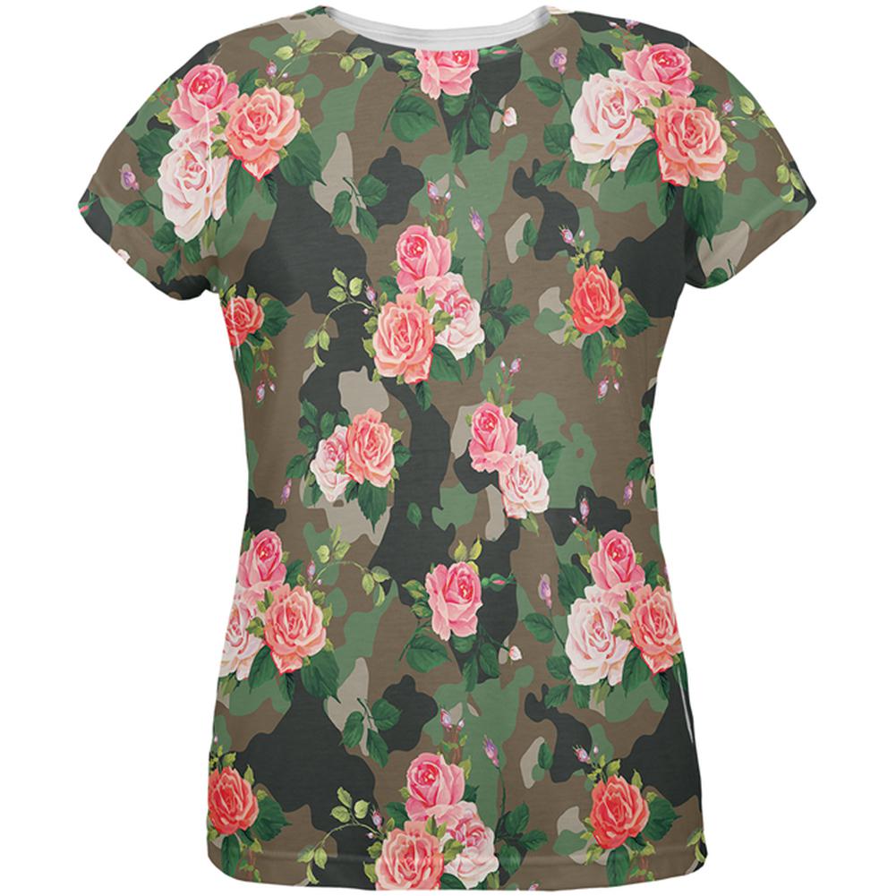 Camo Floral Pattern All Over Womens T-Shirt Women's T-Shirts Old Glory 2XL Multi