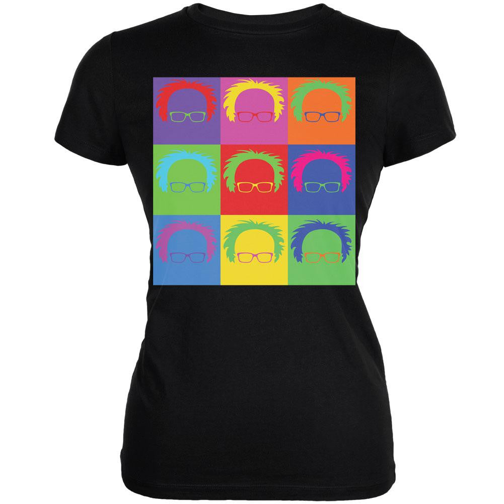 Election Bernie Sanders Hair Minimalist Pop Art Black Juniors Soft T-Shirt Juniors T-Shirts Old Glory 2XL Black