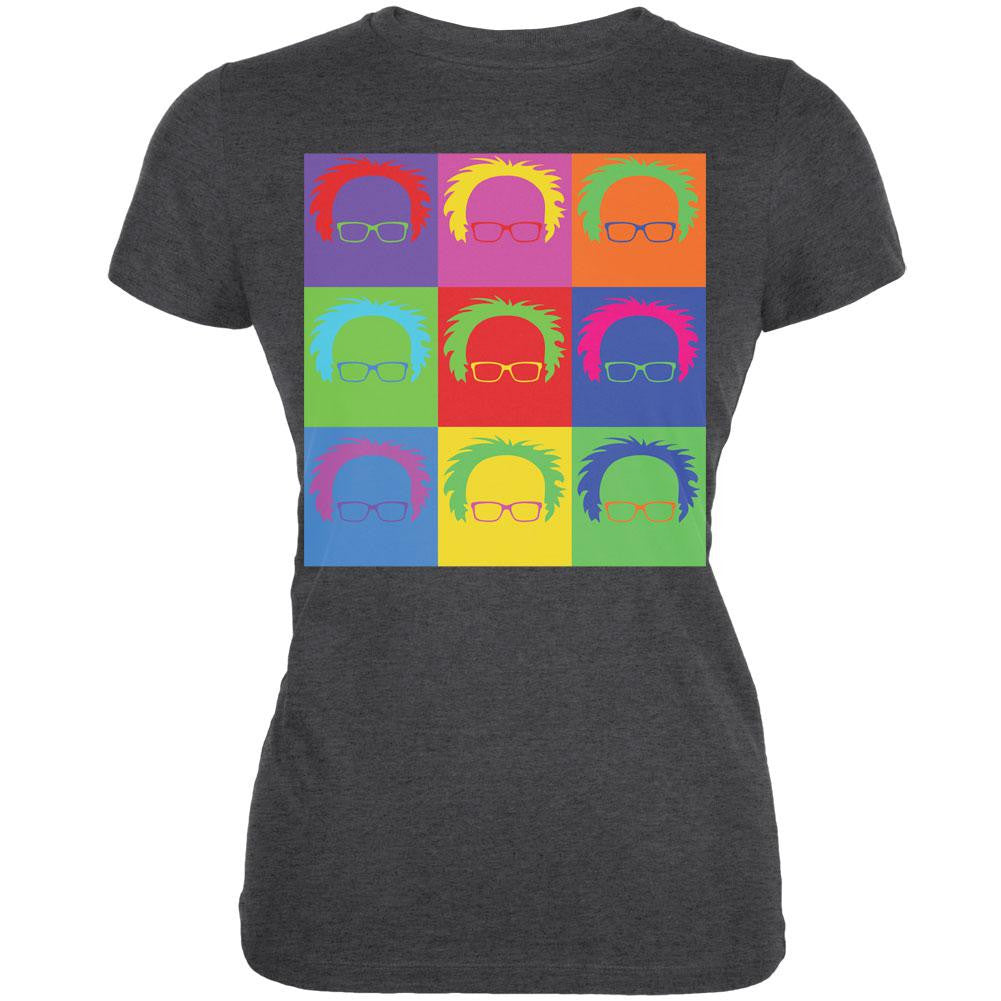 Election Bernie Sanders Hair Minimalist Pop Art Dark Heather Juniors Soft T-Shirt Juniors T-Shirts Old Glory 2XL Grey