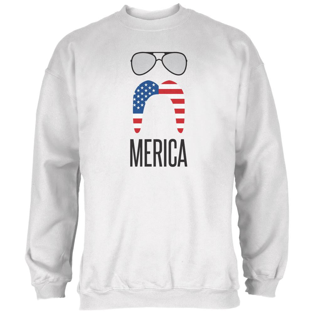 4th of July Merica Sunglasses and Mustache White Adult Sweatshirt Men's Sweatshirts Old Glory 2XL White