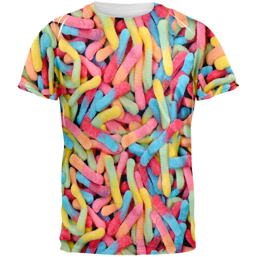 Halloween Sour Gummy Worms All Over Adult T-Shirt Men's T-Shirts Old Glory 2XL Multi