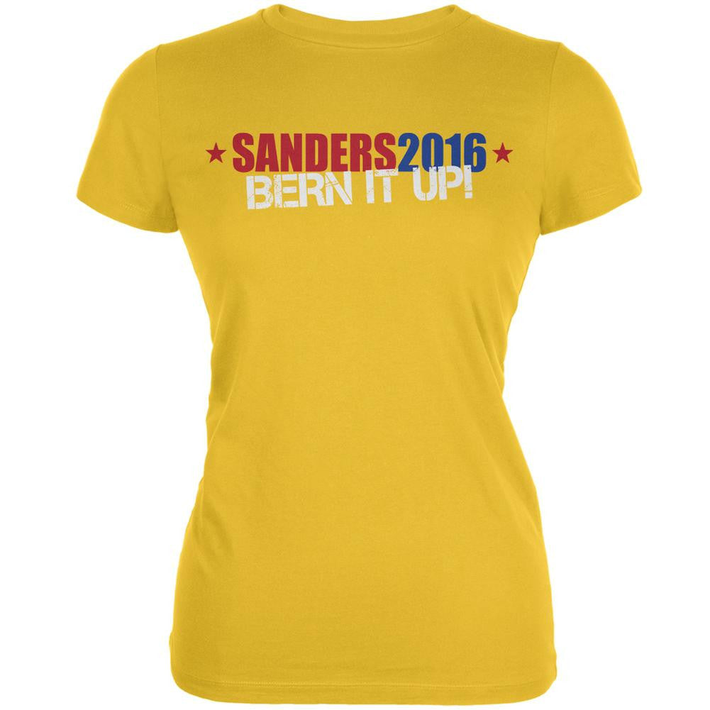 Election Bernie Sanders 2016 Bern It Up Bright Yellow Juniors Soft T-Shirt Juniors T-Shirts Old Glory 2XL Yellow