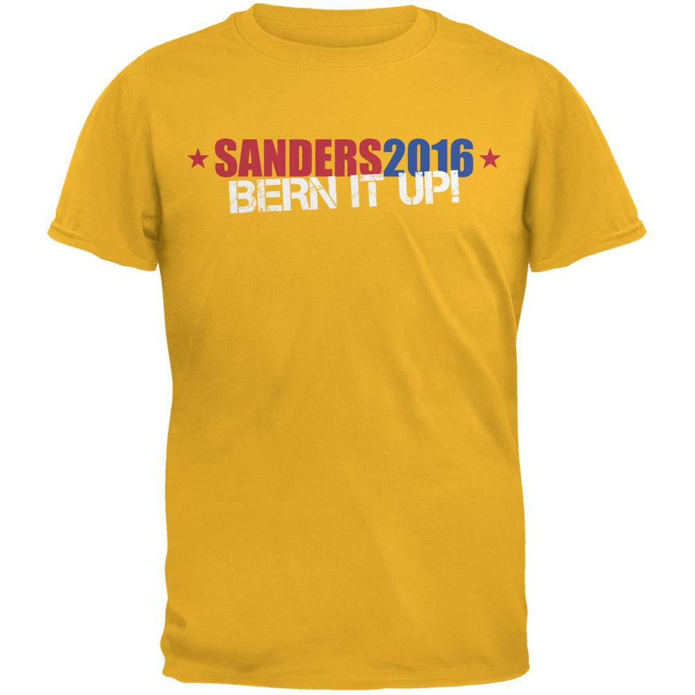 Election Bernie Sanders 2016 Bern It Up Gold Adult T-Shirt Men's T-Shirts Old Glory 2XL Yellow