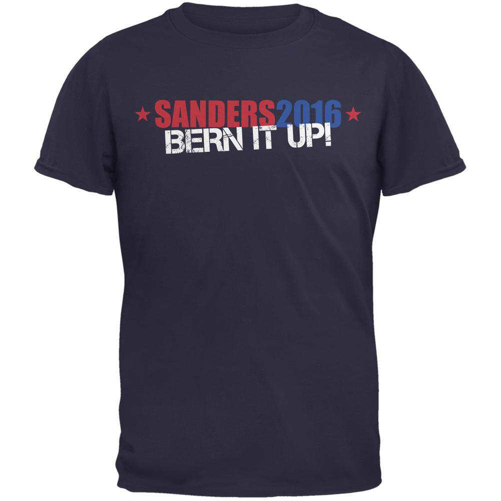 Election Bernie Sanders 2016 Bern It Up Navy Adult T-Shirt Men's T-Shirts Old Glory 2XL Blue