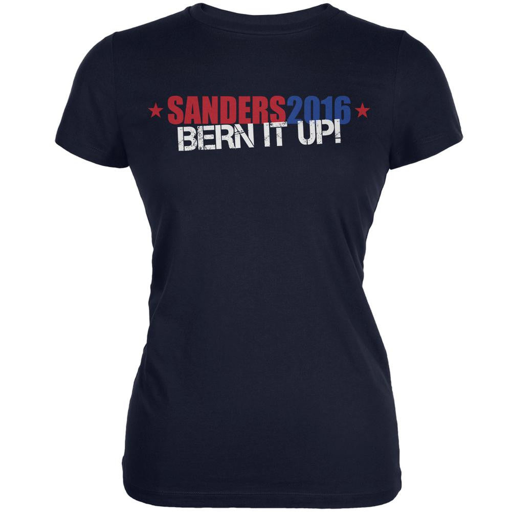Election Bernie Sanders 2016 Bern It Up Navy Juniors Soft T-Shirt Juniors T-Shirts Old Glory 2XL Blue