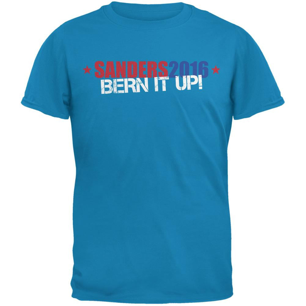 Election Bernie Sanders 2016 Bern It Up Sapphire Blue Adult T-Shirt Men's T-Shirts Old Glory 2XL Blue
